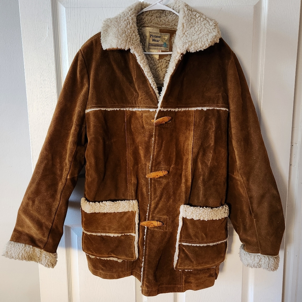 Vintage leather sherpa coat